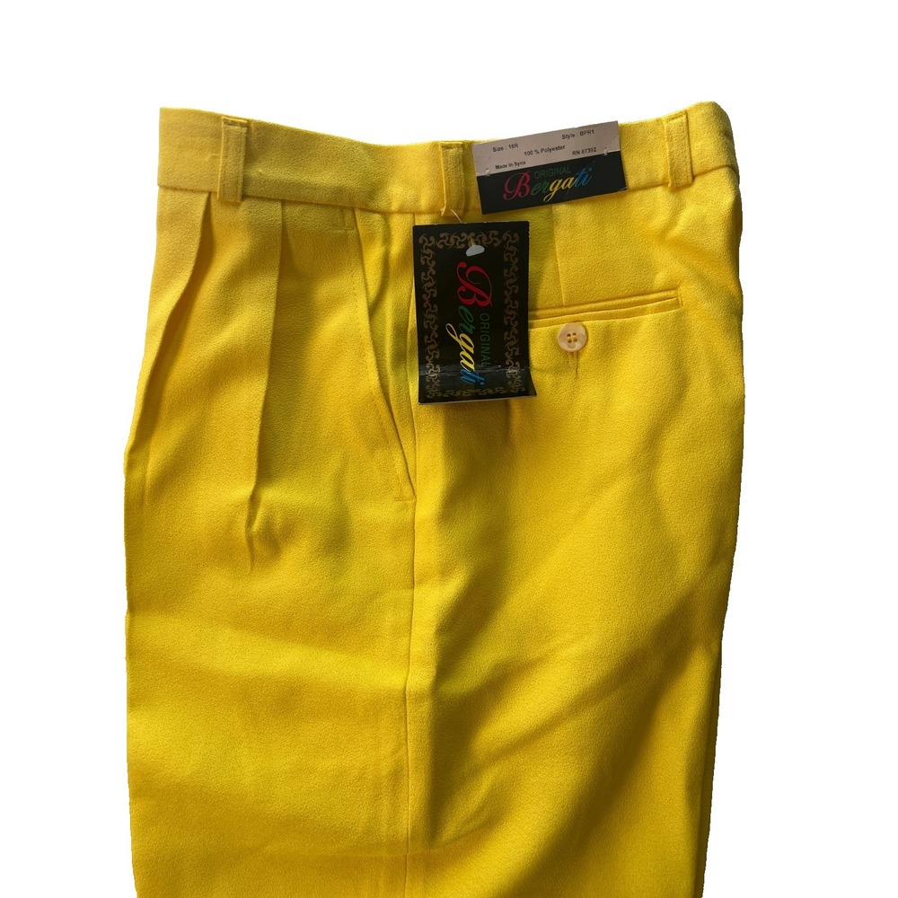 Original Vtg Bergati Women's Pants Sz 16R Yellow Retro Polyester W28 L28.5‎ NWT